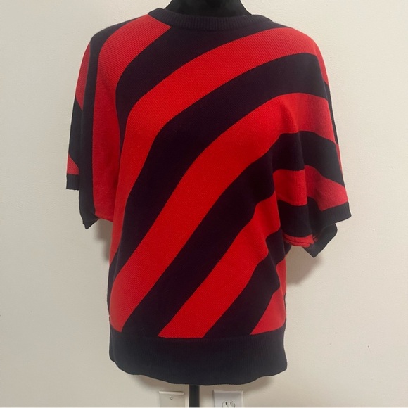 Michael Kors Women’s Red/Navy Striped‎ Crew Neck Cashmere Knit Sweater Sz M - Picture 1 of 8